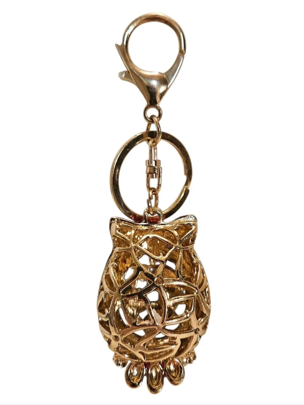 Red & Gold Tone Bejeweled Owl Purse Charm